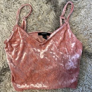 Pink v neck velvet crop top.